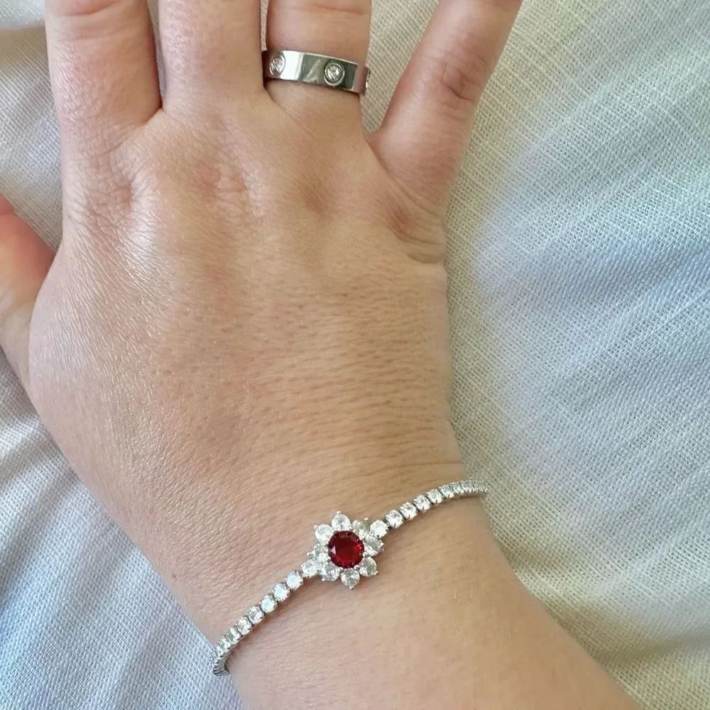 Ruby red color tennis bracelet cubic zirconia